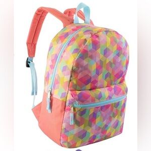 NWT Moda West Geometric Prism Backpack Bookbag Coral Pink Blue Back to School